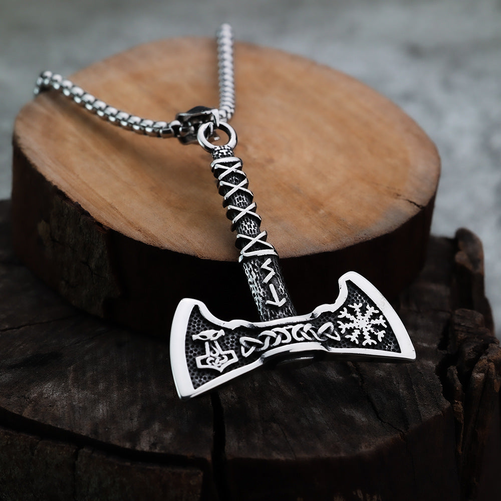 Nordic Retro Stainless Steel Men's Pendant Viking Axe Necklace