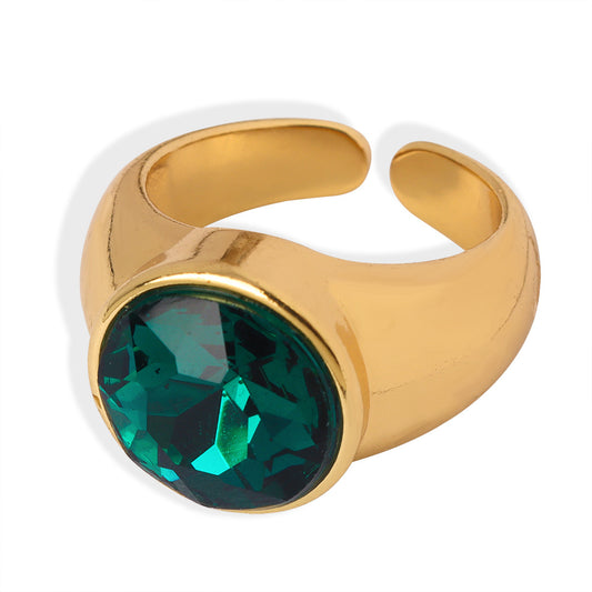 Green Zircon Copper Inlaid Opening Ring - Luxe Jewelry for Women