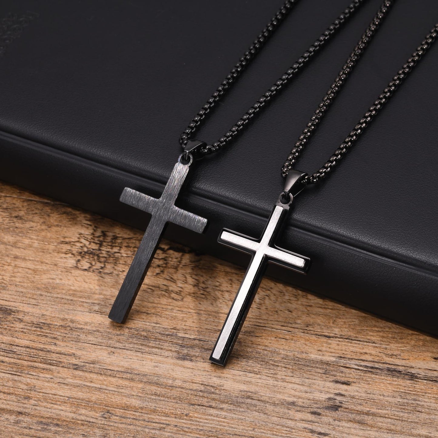 Stainless Steel Cross Pendant Necklace Men's Electric Black Jewelry