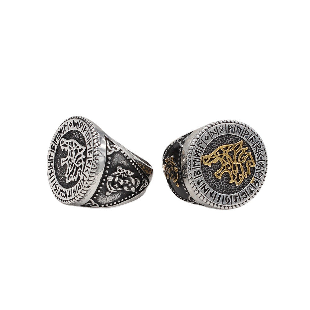 Retro European and American Icewolf Men's Titanium Steel Ring
