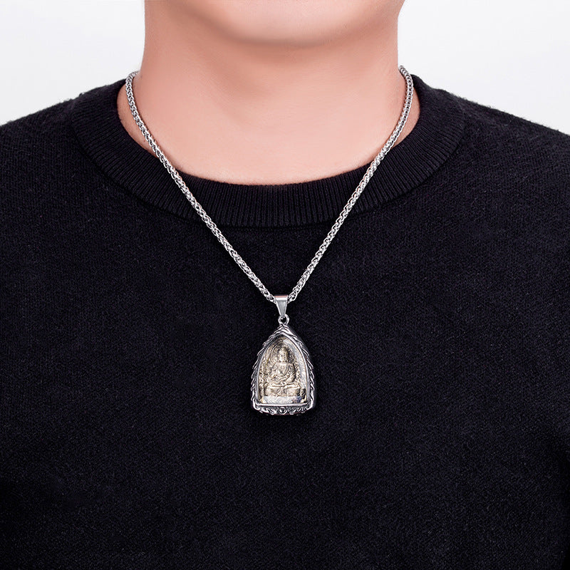 Titanium Steel Necklace – Elegant Buddha Zodiac Pendant For Men With Spiritual Charm