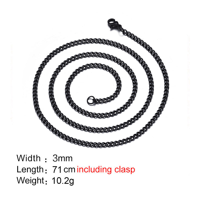 3mm Stainless Steel Grinding Chain Black Gold Steel Necklace Pendant With Chain