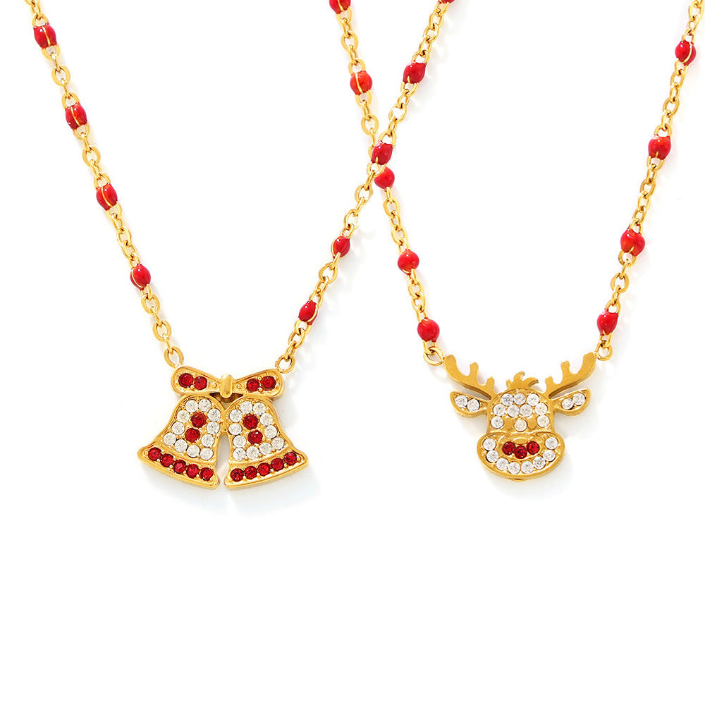 Planderful Elk Zircon Necklace Ladies Stainless Steel Gift