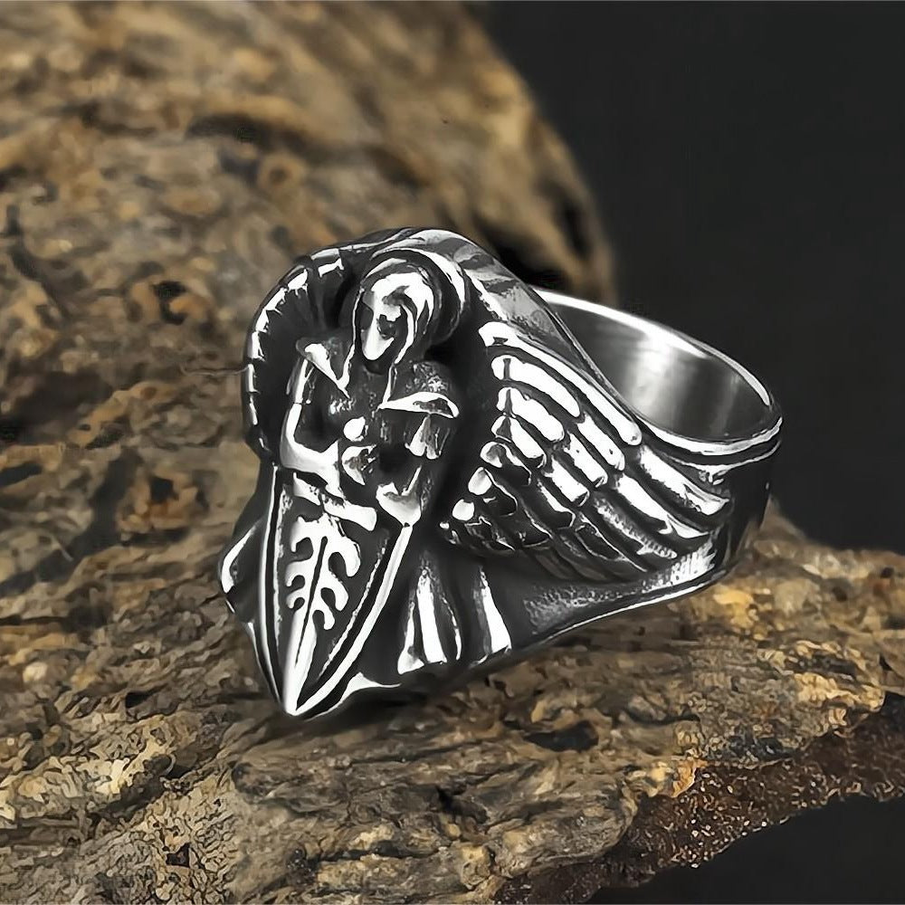 European and American Jewelry Wholesale Men's Titanium Ring Angel Wings Sword Design