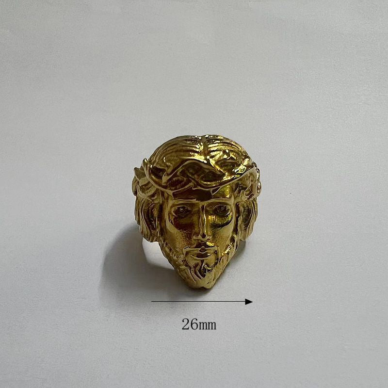 Planderful Collection Jesus Portrait Ring for Men Stainless Steel Gold Plated Polished Finish Everyday Wear Sizes 7 13