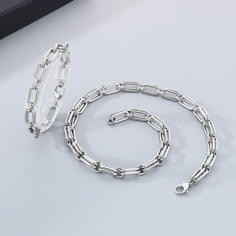 Stainless Steel Mens Necklace O Chain Double Circle Oval
