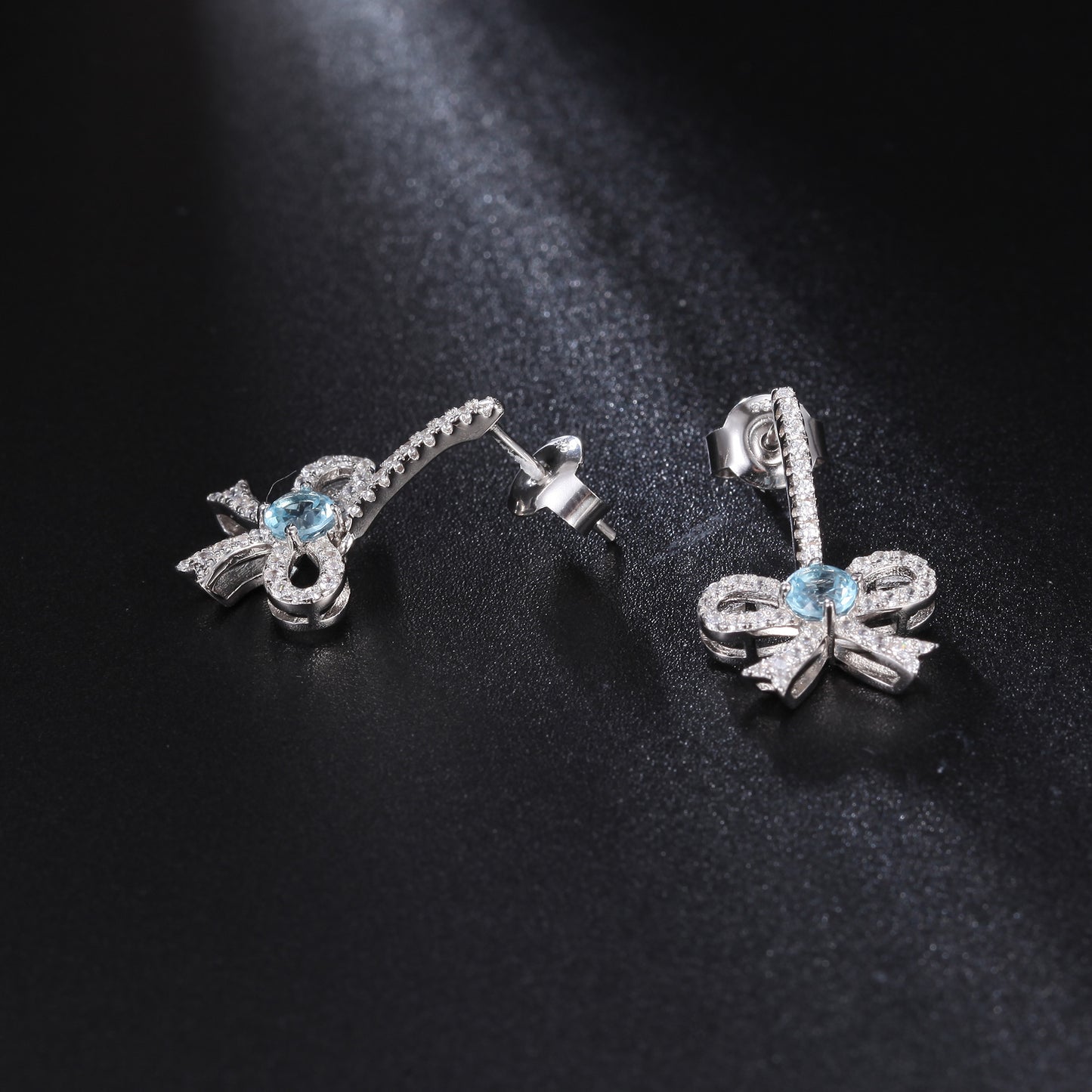 Bowknot Pendant Natural Gemstone Silver Drop Earrings