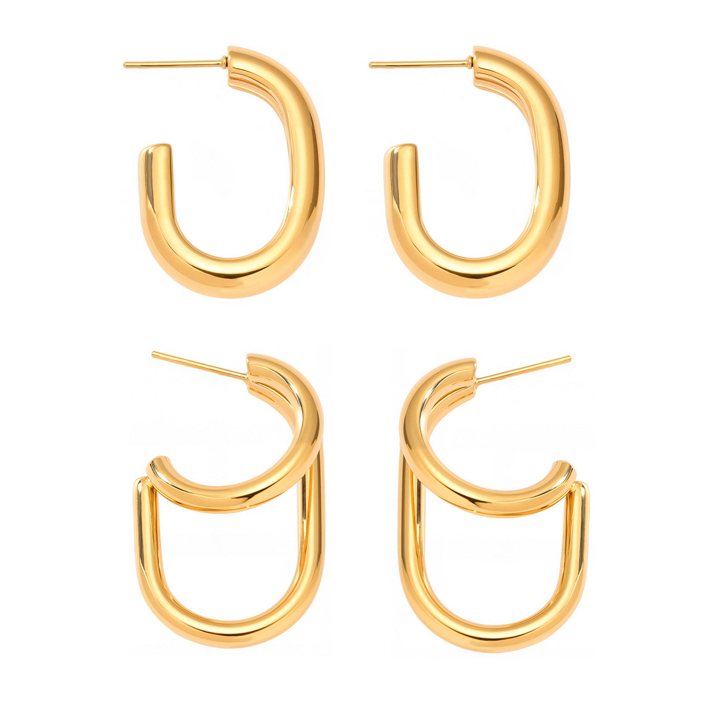 Planderful Ladies Genie Double Layer C Shaped Earrings 18K