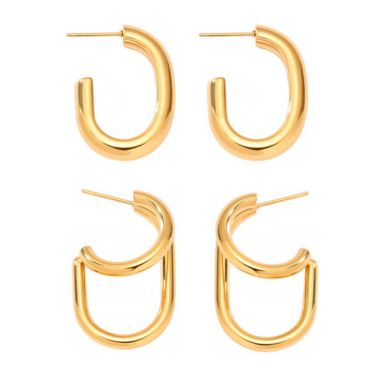 Planderful Ladies Genie Double Layer C Shaped Earrings 18K