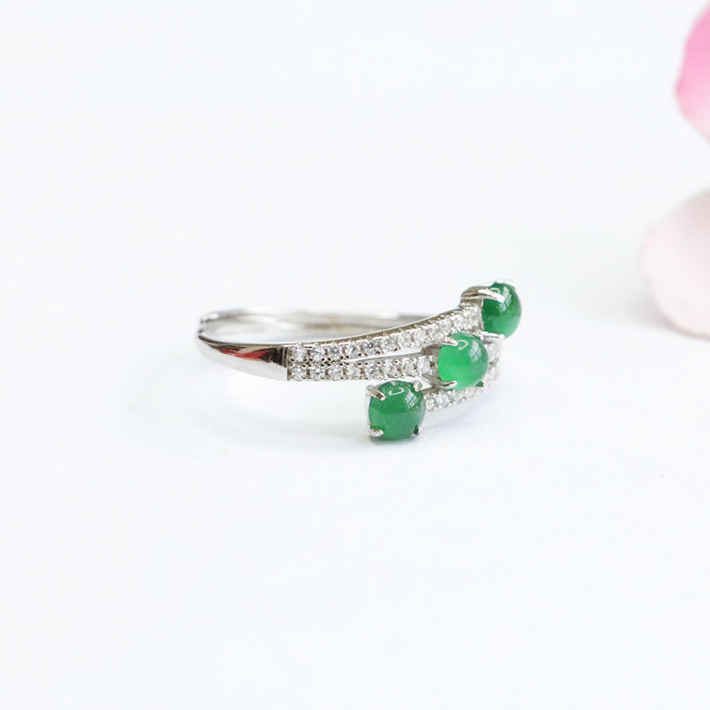 Imperial Green Jadeite Zircon Sterling Silver Ring