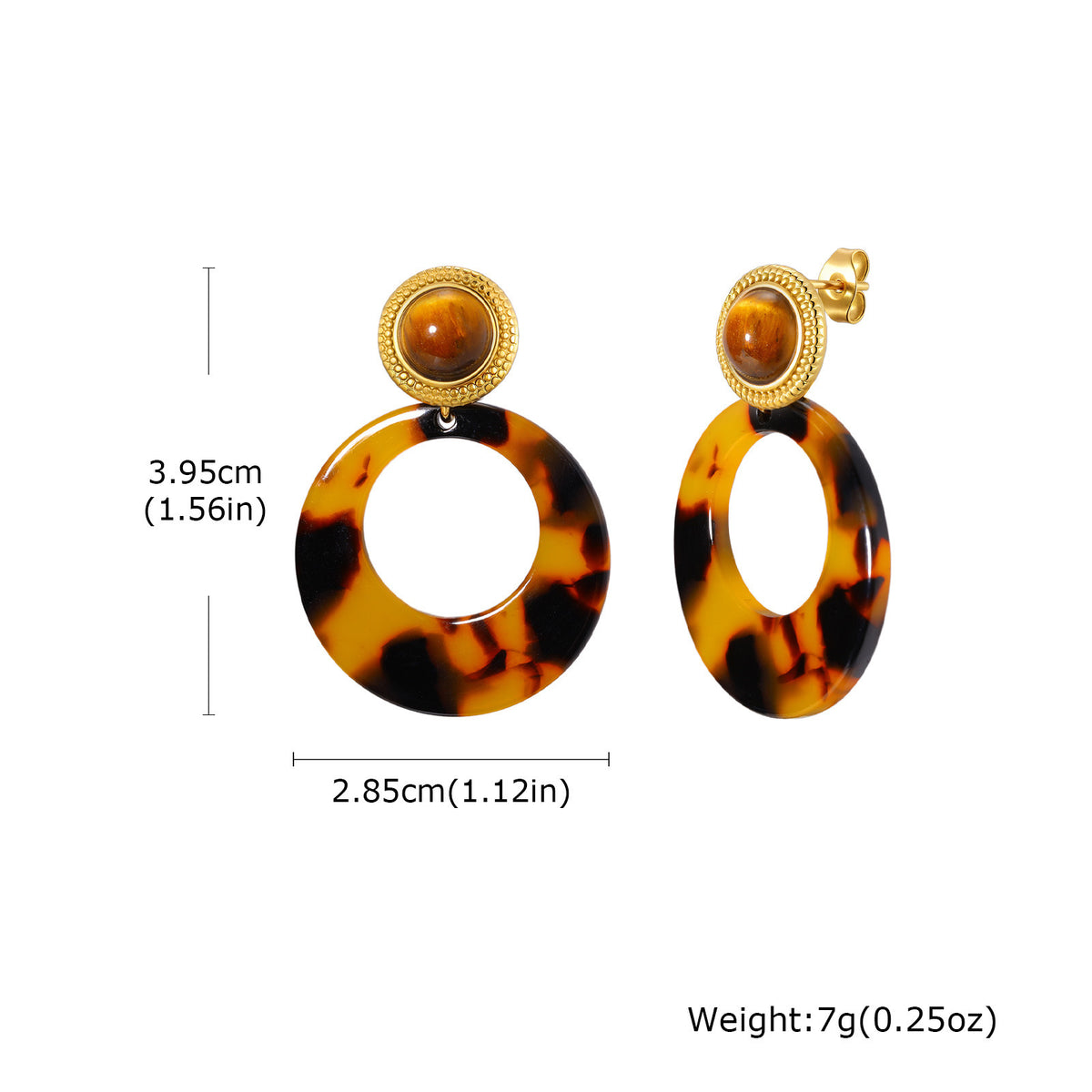 Stainless Steel Opal Tiger's Eye Vintage Earrings