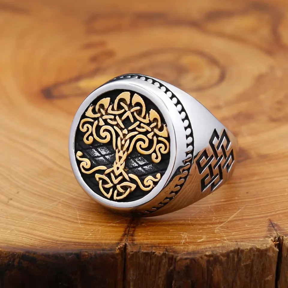 Vintage Tree of Life Stainless Steel Men's Ring