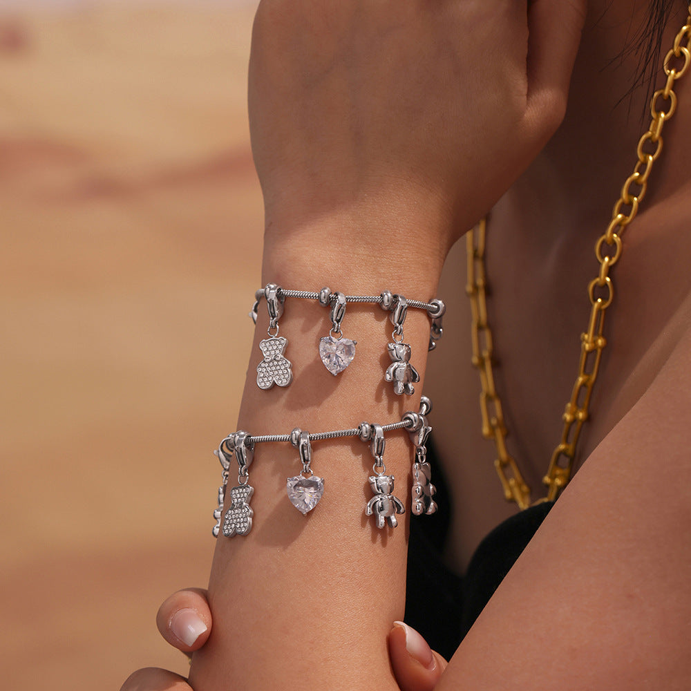 Planderful Women Zircon Bracelet Stainless Steel 18K Gold