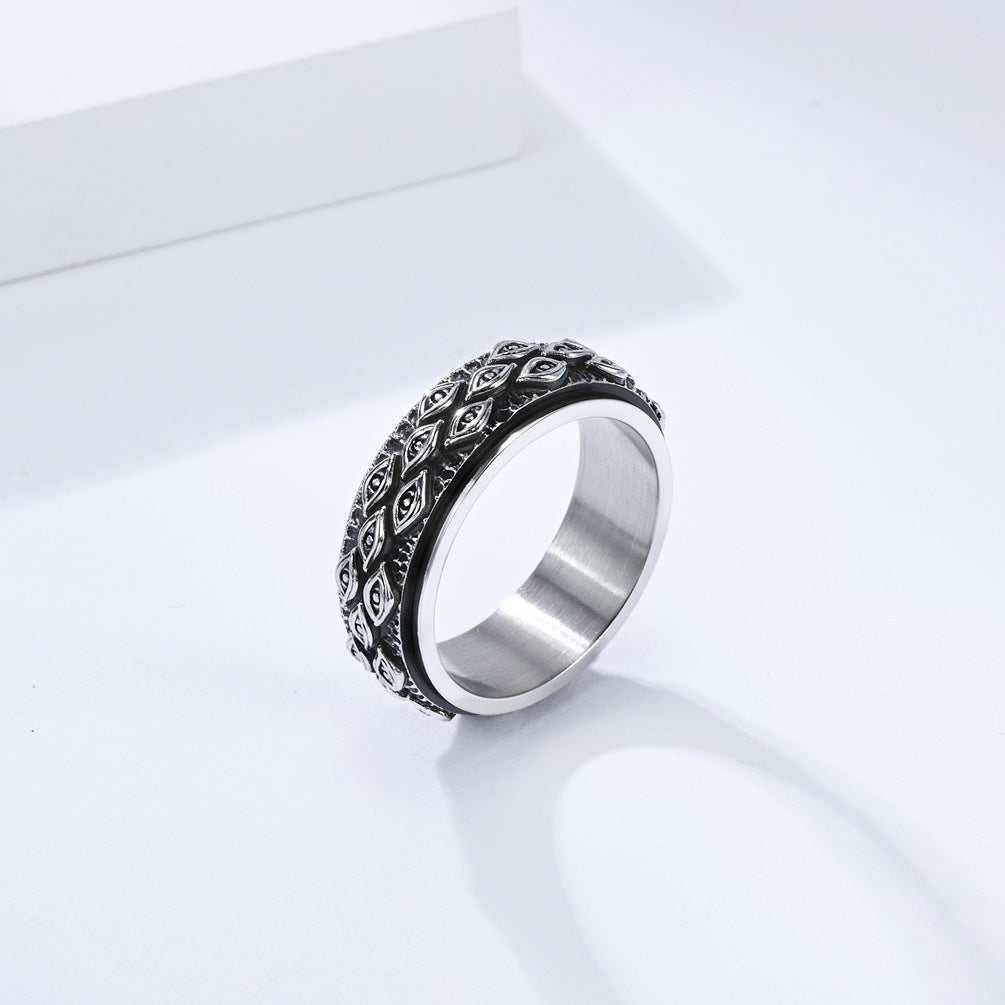 Planderful Rotating Devil Eye Ring For Men Stainless Steel Niche Fashion Accessory