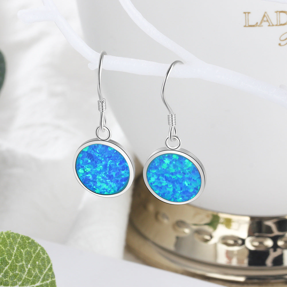 Planderful Jewelry Blue Round Opal Earrings Sterling Silver S925 Everyday Genie Collection