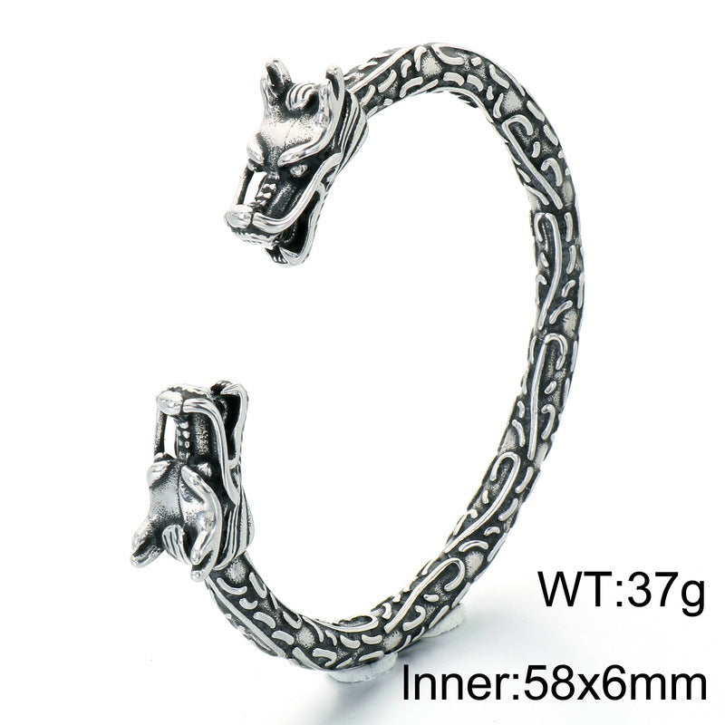 Nordic Viking Double-Headed Animal Head C-Shaped Open Bracelet Double-Headed Dragon