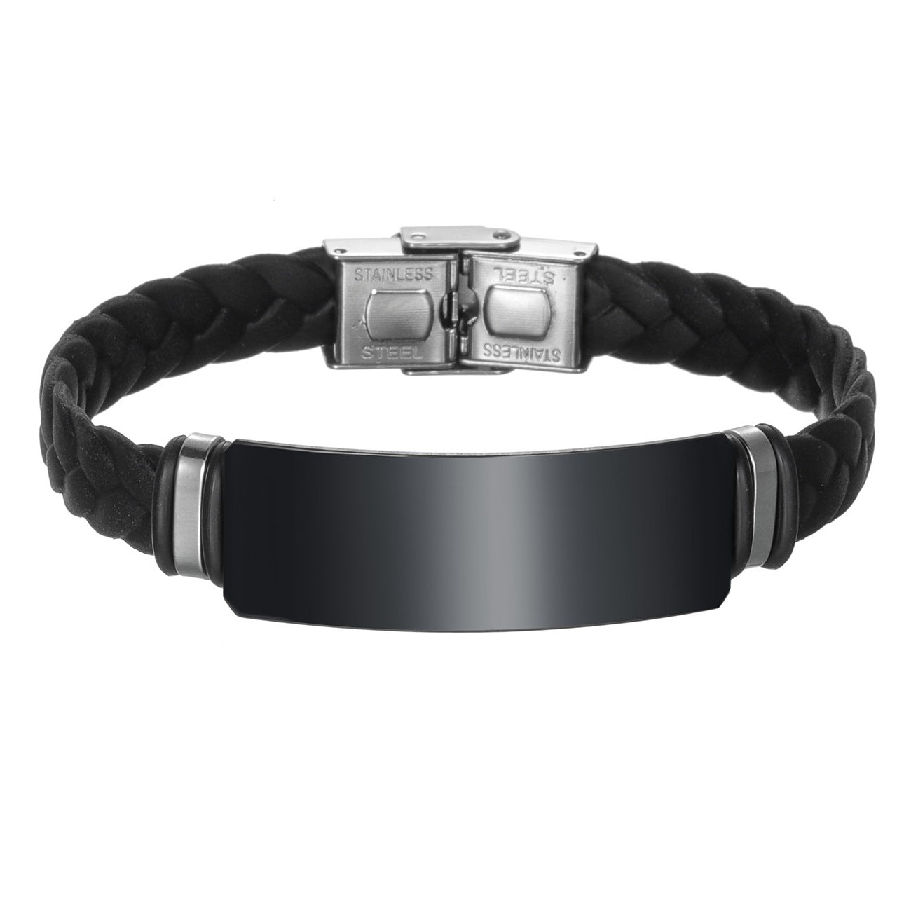 Planderful Leather Twist Stainless Steel Bracelet for Men