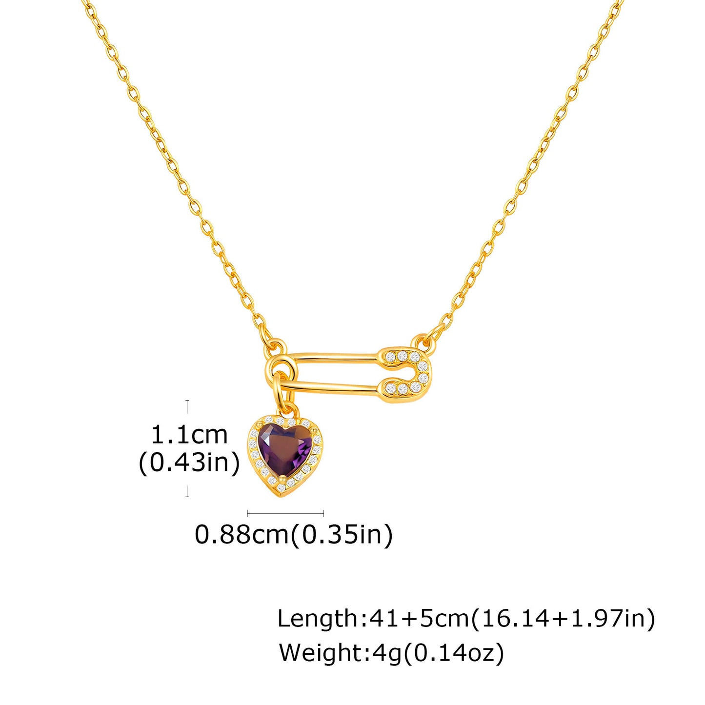 Stainless Steel Flat Cross Chain Heart-Shaped Zircon Copper Pin Necklace