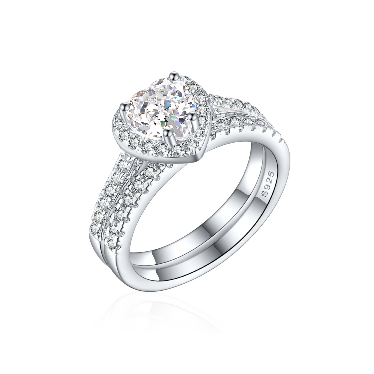 S925 Sterling Silver 1ct Flame Ice Heart-Shaped Zircon Ring