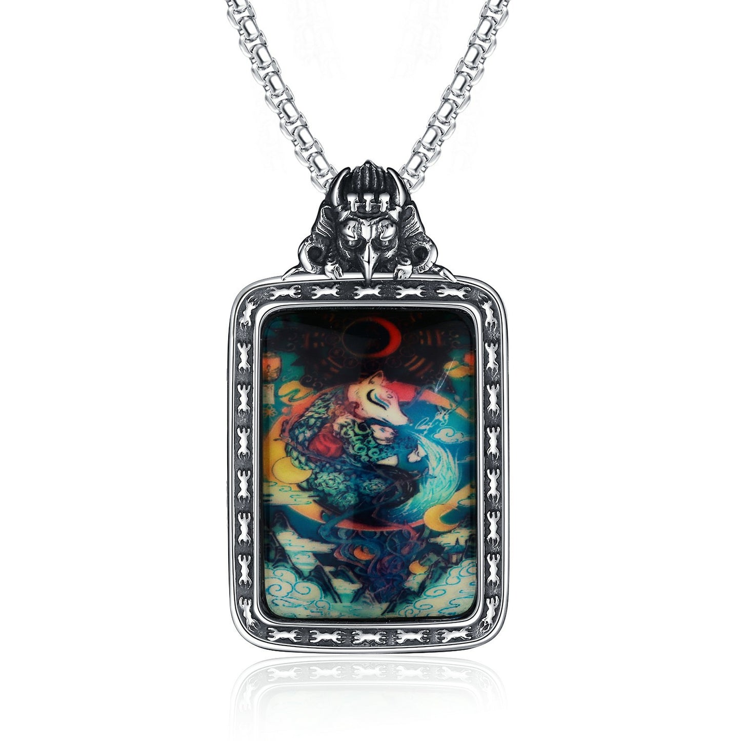 Steel Necklace – Elegant Thangka Zodiac Guardian God Of Wealth Carving, Planderful