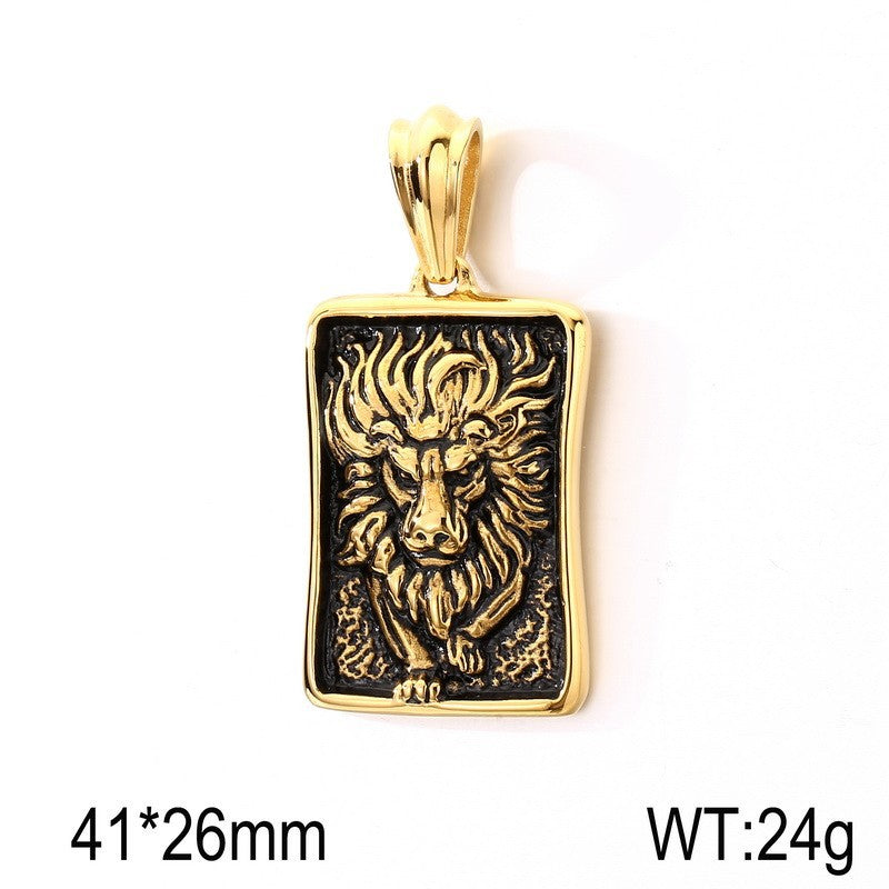 Punk Style Retro Casting Lion Tag, Smearing Oil Animal Square Brand Stainless Steel Necklace