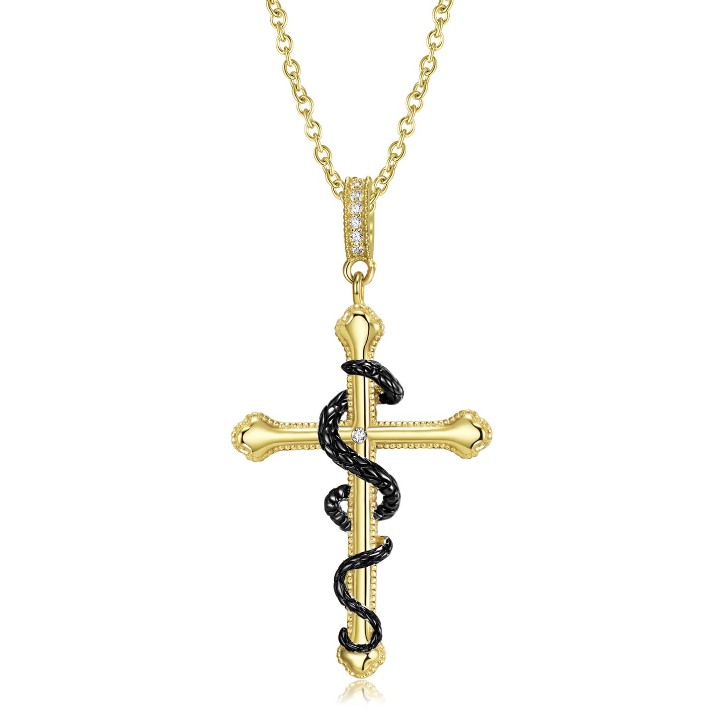 Black Snake Golden Cross Pendant Silver Necklace