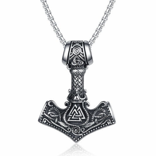 Titanium Steel Necklace - Vintage Nordic Thor's Hammer Pendant For Men Everyday Wear