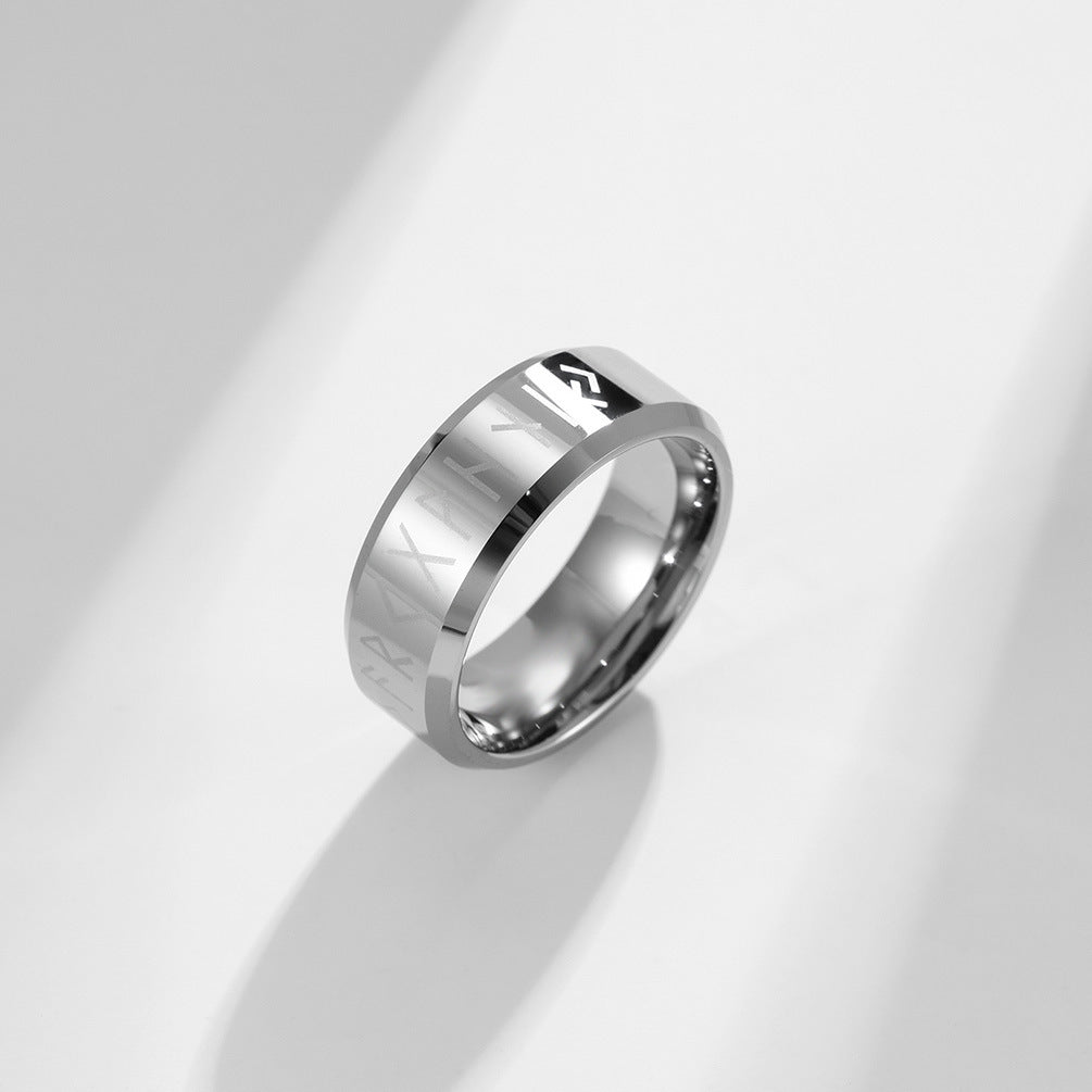 Nordic Viking Text Tungsten Steel Ring for Men and Women