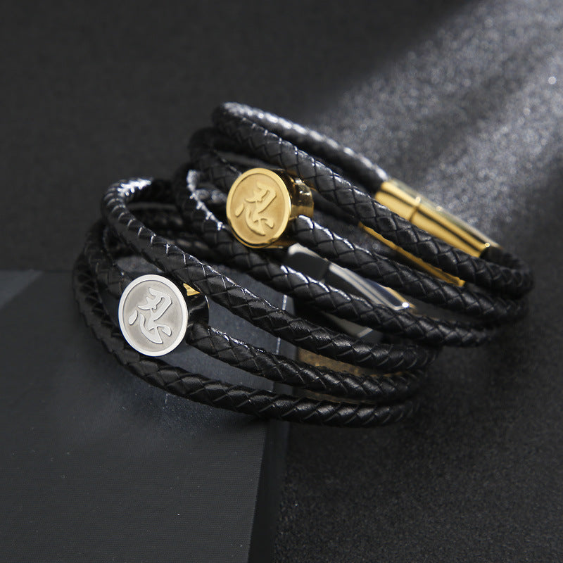 Planderful Men Leather Bracelet Woven Multi Layer Premium