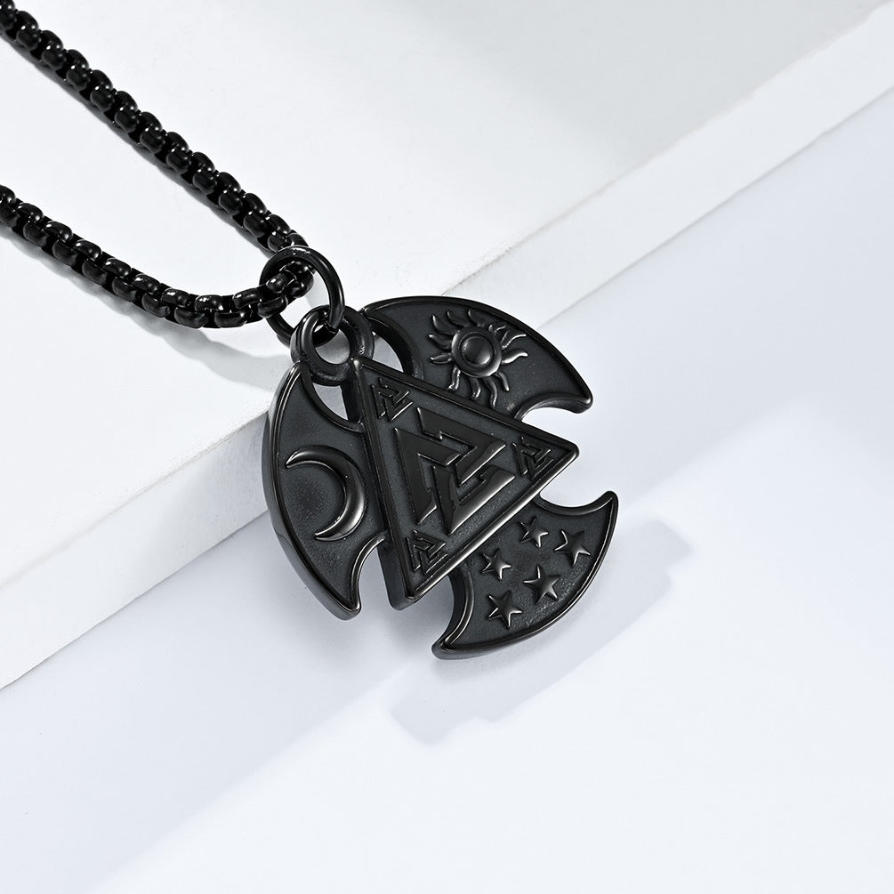 Planderful Viking Odin Tomahawk Necklace Titanium Steel Triangle Knot Pendant For Men