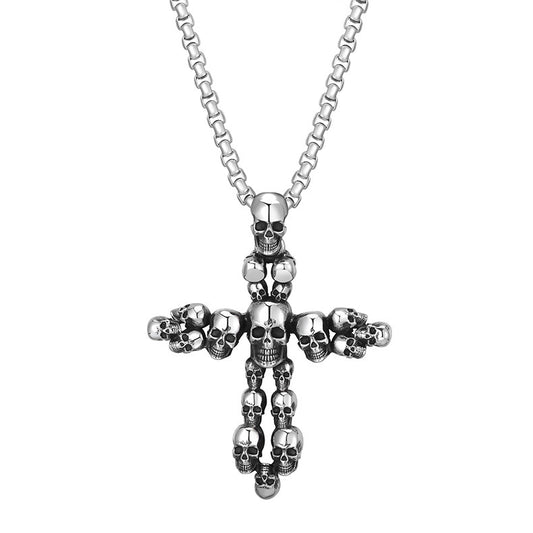 Titanium Steel Necklace – Vintage Skull Cross Pendant Men