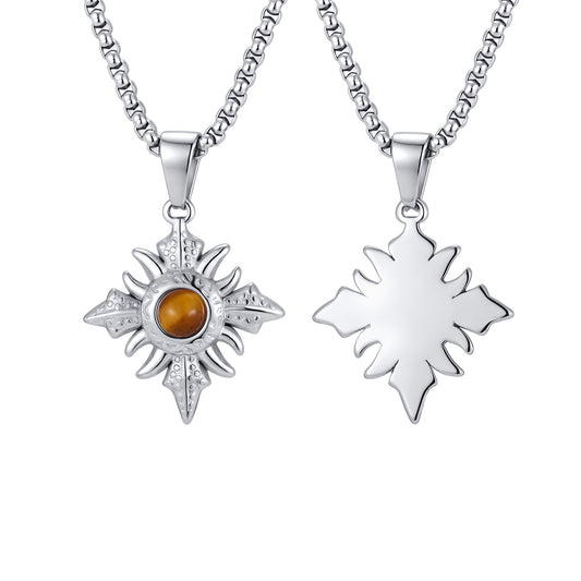 Hot-Selling Stainless Steel Geometric Natural Tiger's Eye Stone Daily Stacked Pendant