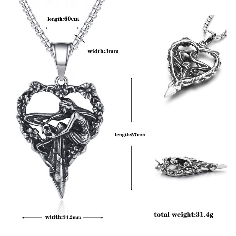 Steel Necklace Vintage Heart Pendant Gift