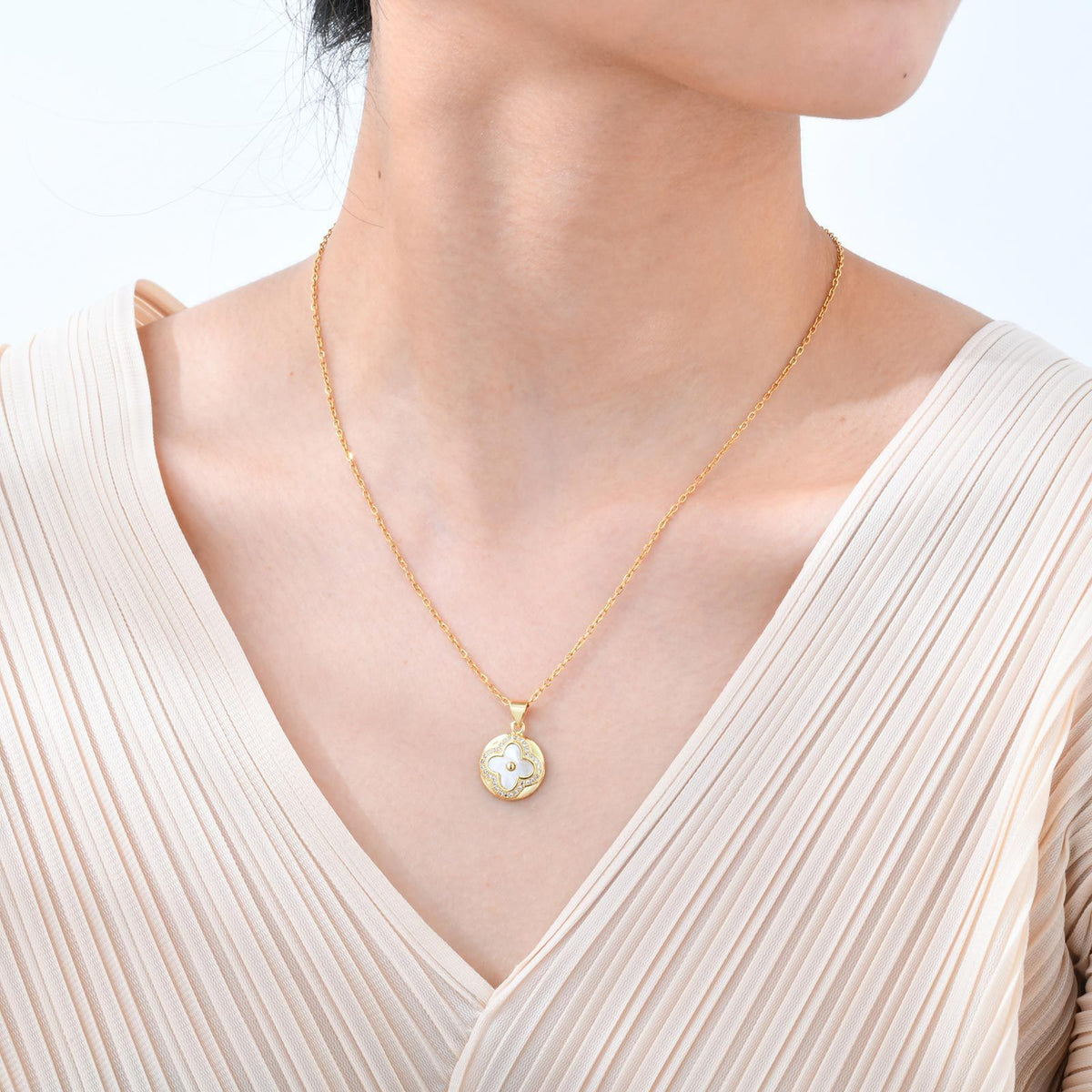 Cross Shell Pearl Zircon Copper Necklace