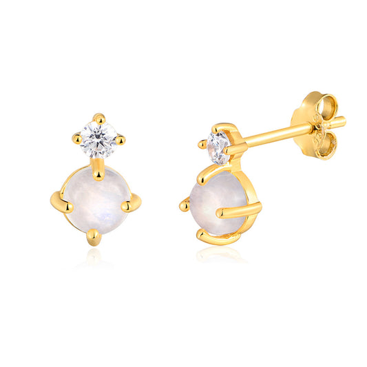 Planderful Moonstone Earrings Sterling Silver S925 For Women Natural Moonstone With Zircon Light Luxury Jewelry