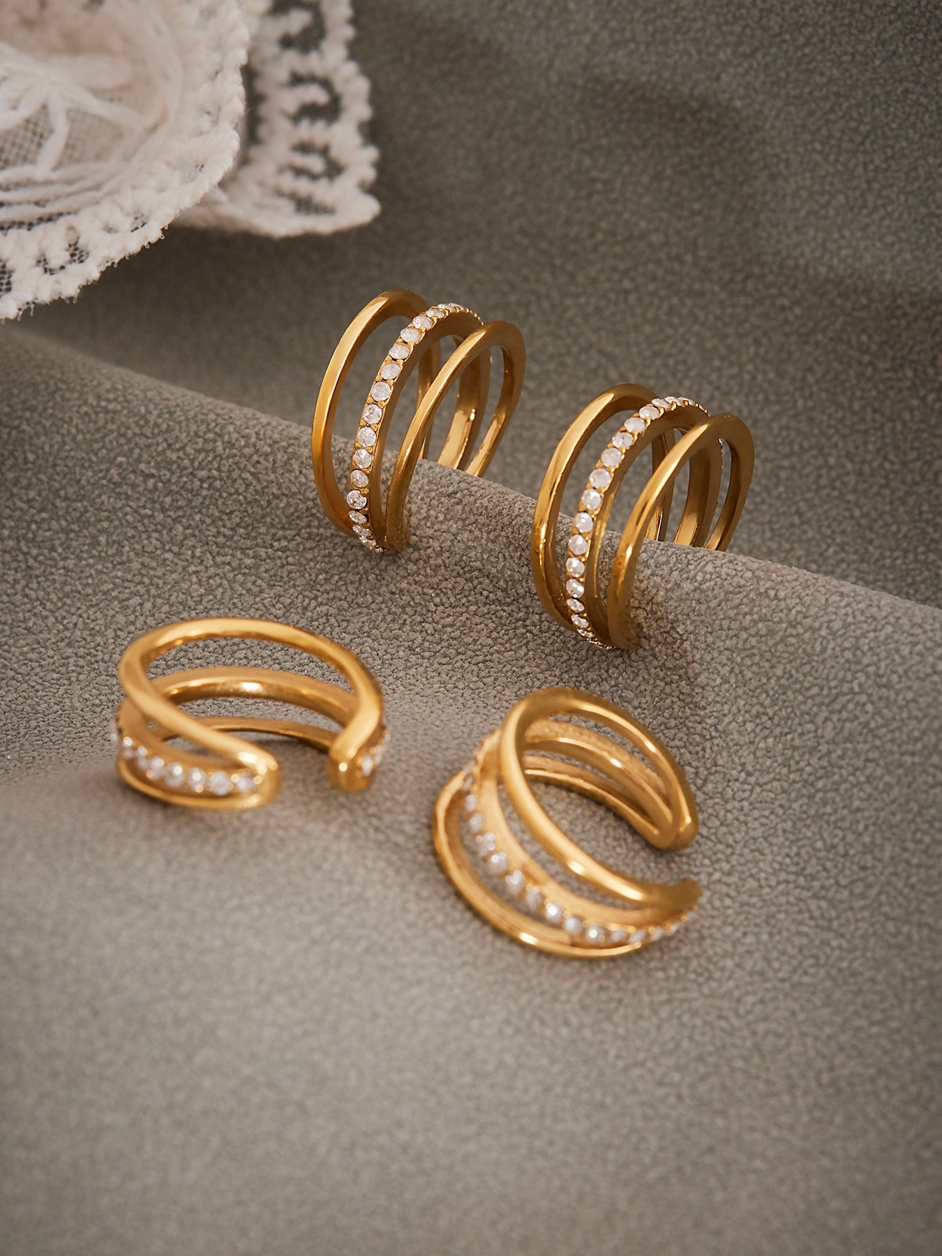 Planderful Women Zircon Ear Bone Clip Earrings 18K Gold