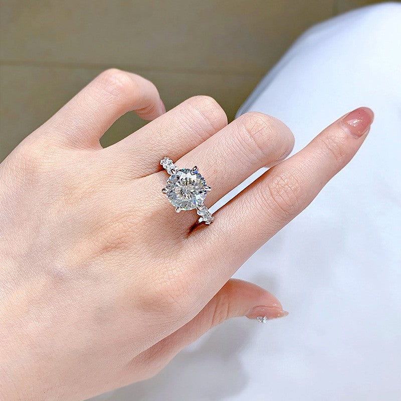 Planderful Moissanite Sparkling Ring For Her Luxurious Eleven Millimeter Round Cut Five Carat Moissanite Sterling Silver S925
