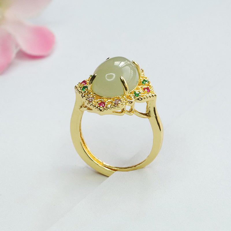 Vibrant Zircon and Hotan Jade Sterling Silver Ring