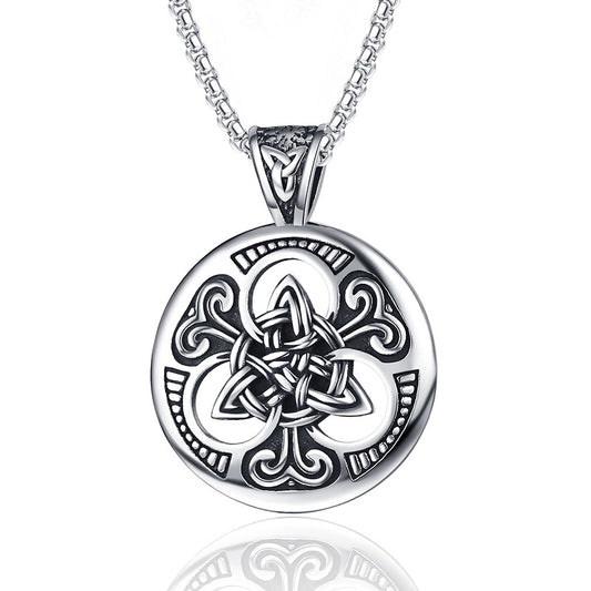 Steel Necklace – Vintage Mens Irish Knot Pendant With Concentric Round Tag Chain