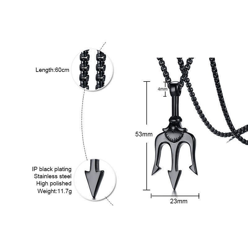 Design Stainless Steel Trident Pendant Men's Necklace