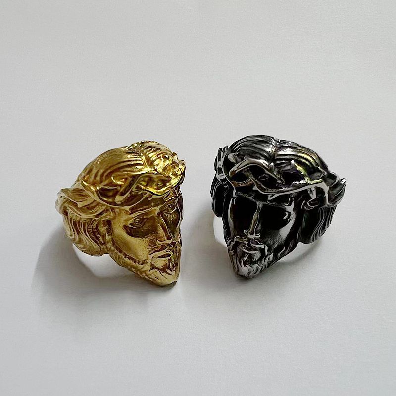 Planderful Collection Jesus Portrait Ring for Men Stainless Steel Gold Plated Polished Finish Everyday Wear Sizes 7 13