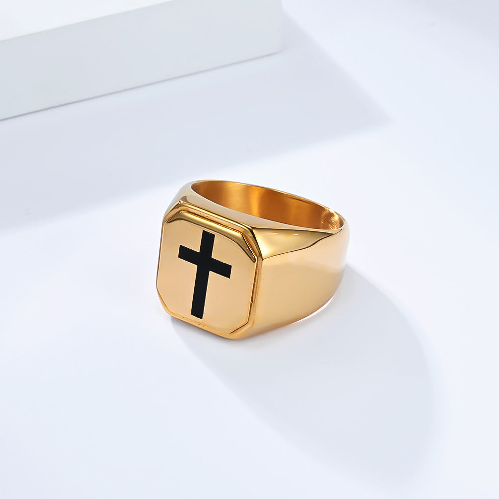 Planderful Everyday Genie Steel Cross Ring For Men Minimalist Personalized Hand Jewelry