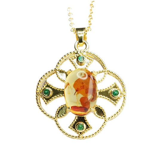 Ethnic Style Jewelry Featuring Green Zircon and Amber Pendant