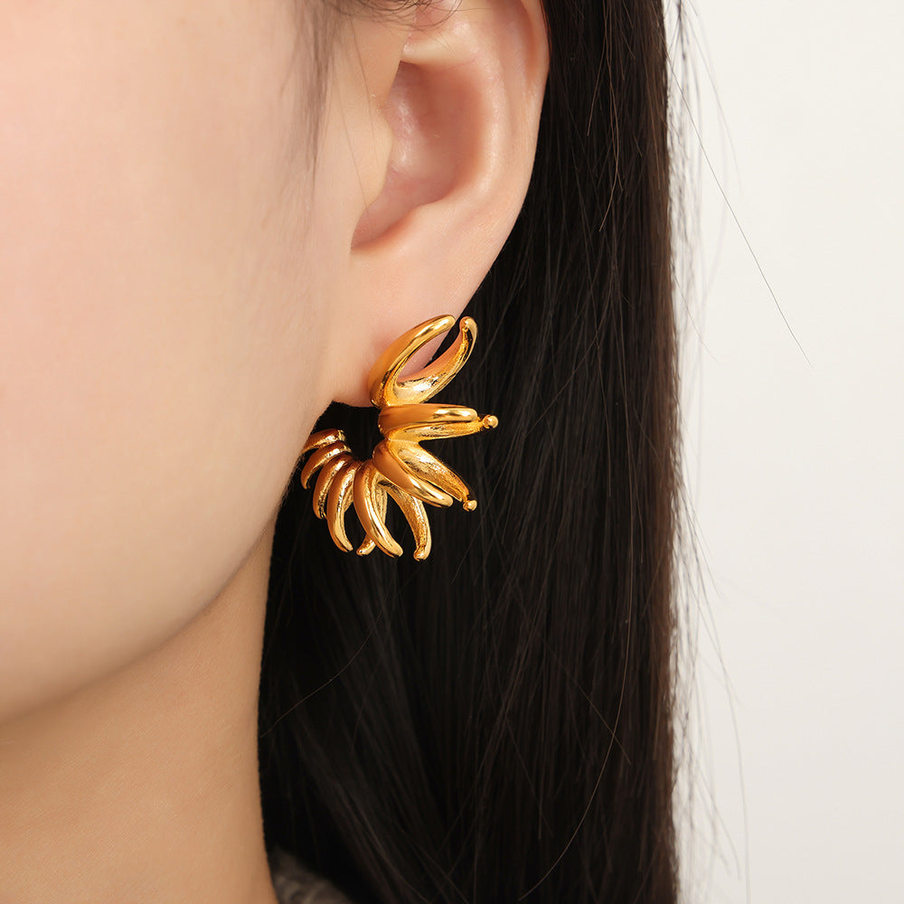 Irregular Titanium Steel Gold-Plated Petal Earrings - Wholesale Jewelry for Women