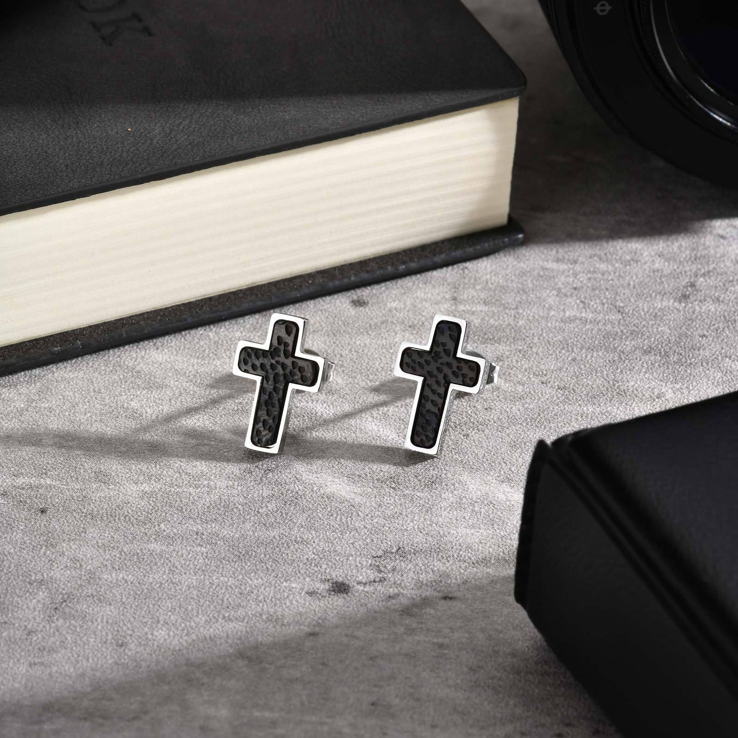 Planderful Men's Stainless Steel Hammer Cross Earrings