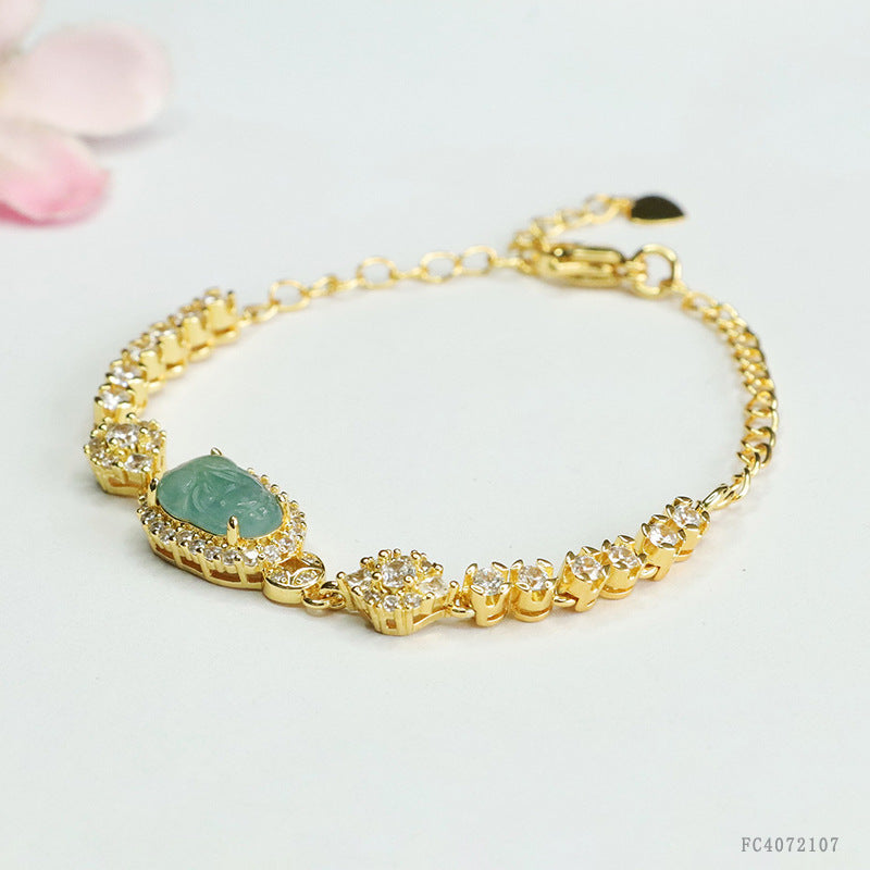 Blue Water Jadeite Pixiu Pavé-Style Bracelet