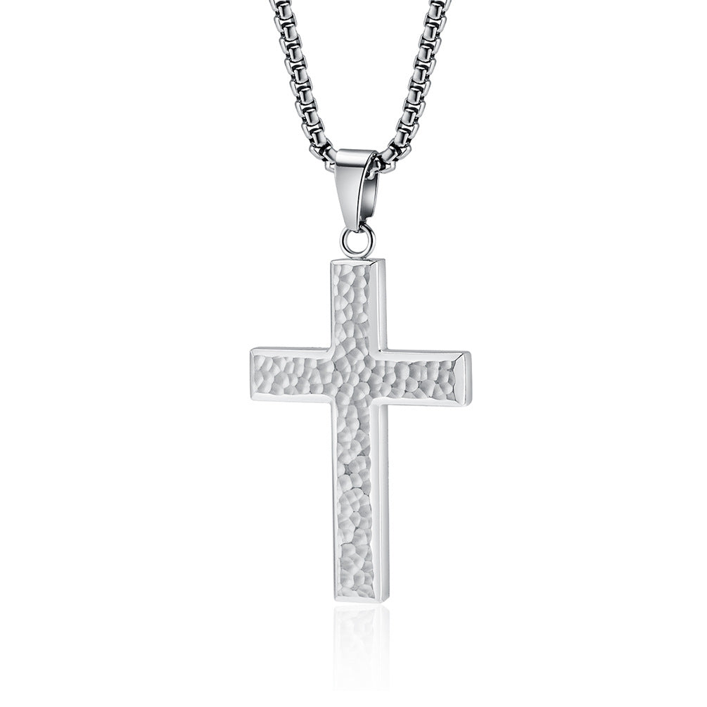 Planderful Titanium Steel Cross Necklace For Men Hand-Hammered Irregular Pendant Everyday Genie Collection