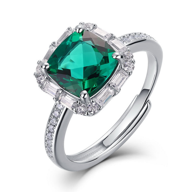 Planderful Jewelry Lab Grown Emerald Ring In Sterling Silver S925 Gala Fireworks Collection