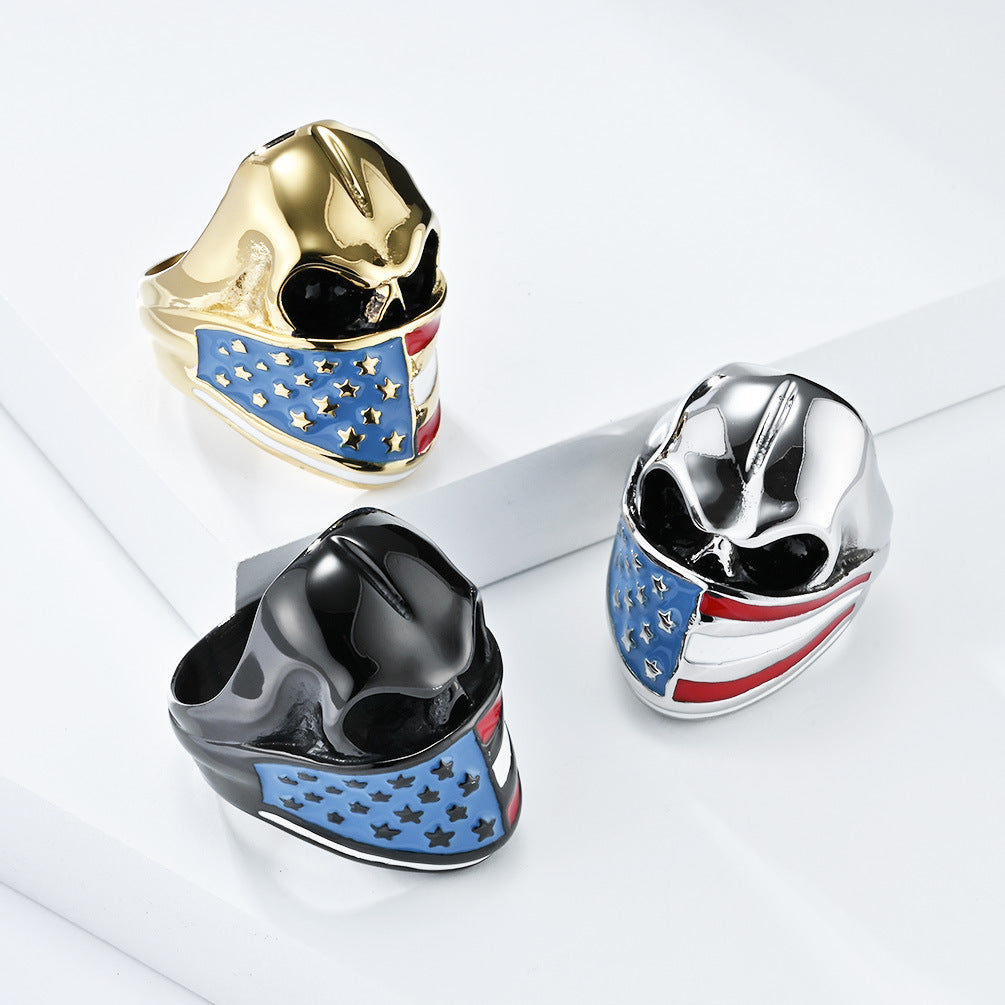 Planderful Titanium Steel Ring For Men Bold Skull Stars And Stripes Statement Accessory