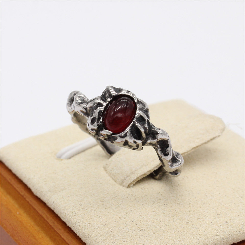 Planderful Titanium Steel Ring Unisex Branch Stone Original Design Retro Style For Men And Women Protective Jewelry